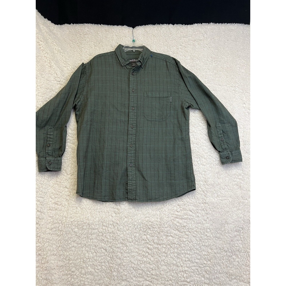 WOOLRICH Mens L Green Plaid Flannel Shirt Button Up Long Sleeve Outdoor Warm